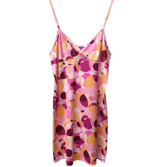 ARAKS Pajama Dress Cotton Nightgown Geometric Circles Sleep Dress Pink Orange - Picture 1 of 4